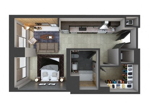Floor plan for studio, 1 bath, 534 sqft